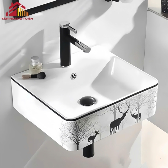 Lavabo kiểu vuông - hoa văn